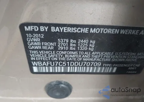 2013 BMW 535 z USA, uszkodzony, nr VIN WEASU7C51BDU70709